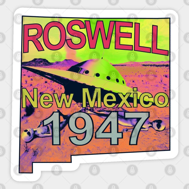 Roswell New Mexico 1947 UFO Aliens Trippy Psychedelic Tie Dye Sticker by blueversion